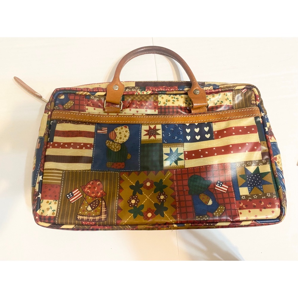 Vintage Basket Cases Americana Patchwork Teddy Bear Satchel Handbag